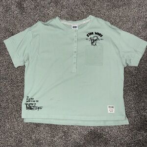 Disney Star Wars Women's Green Yoda Henley Top Soft Jersey Knit Shirt Sz L